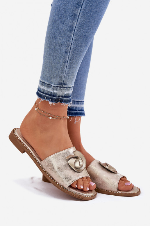 Women's sandals on flat heel with decorative detail KV51-007 gold Women's sandals on flat heel with decorative detail KV51-007 gold