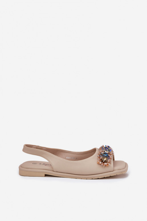 Women Flat Sandals With Crystals S.Barski KV51-079 Beige