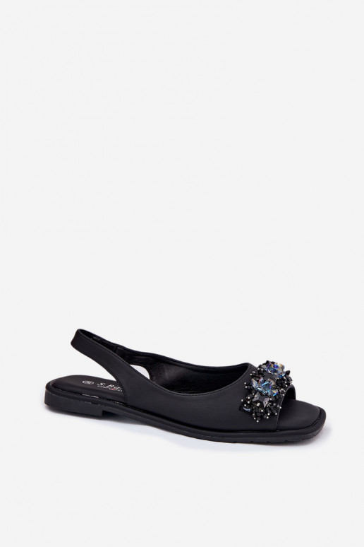 Ladies Flat Sandals With Crystals Black S.Barski KV51-079 Ladies Flat Sandals With Crystals Black S.Barski KV51-079