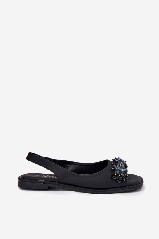 Ladies Flat Sandals With Crystals Black S.Barski KV51-079 Ladies Flat Sandals With Crystals Black S.Barski KV51-079