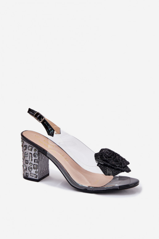 Transparent Heeled Sandals With Crystals And Decoration D&A MR51-702 Black Transparent Heeled Sandals With Crystals And Decoration D&A MR51-702 Black