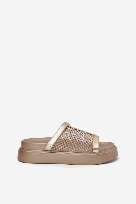 Decorated women's sandals on a platform with mesh S.Barski MY51-016 gold Decorated women's sandals on a platform with mesh S.Barski MY51-016 gold