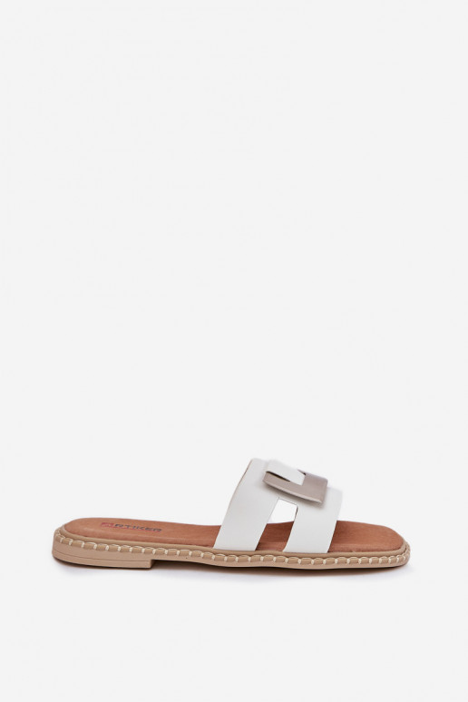 Klapki Damskie Płaskie Z Ozdobnym Detalem Artiker 56C1334 Białe