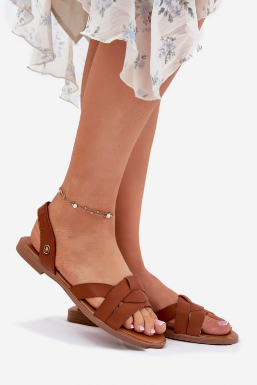 Flat Women's Sandals Made Of Eco Leather Camel Illoria Flat Women's Sandals Made Of Eco Leather Camel Illoria