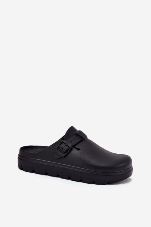 Women Foam Slippers With Strap And Buckle Black Larinie Women Foam Slippers With Strap And Buckle Black Larinie