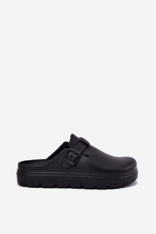 Women Foam Slippers With Strap And Buckle Black Larinie Women Foam Slippers With Strap And Buckle Black Larinie