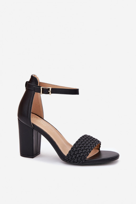 Women's Heeled Sandals with Woven Strap Black Asdine Women's Heeled Sandals with Woven Strap Black Asdine