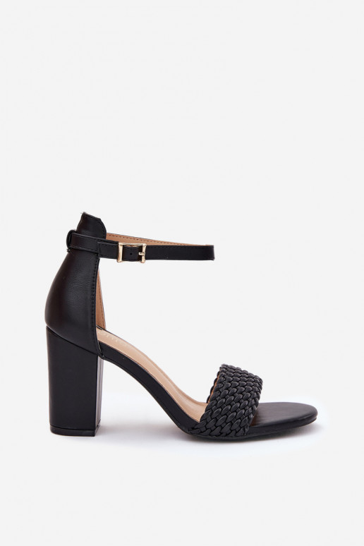 Women's Heeled Sandals with Woven Strap Black Asdine Women's Heeled Sandals with Woven Strap Black Asdine