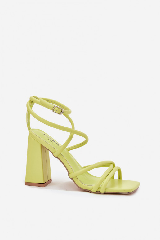 Sandały Damskie Na Słupku Z Paskami Limonkowe Ciarilora
