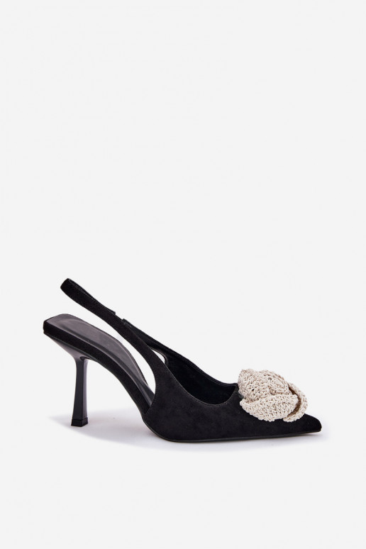 Heels With Decoration Eco Suede Black Anodera