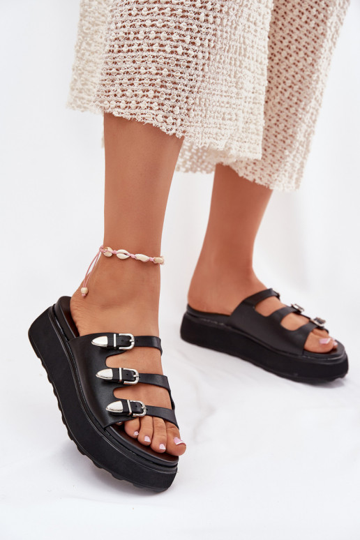 Women Platform Slippers With Straps Black Nimiotte Women Platform Slippers With Straps Black Nimiotte