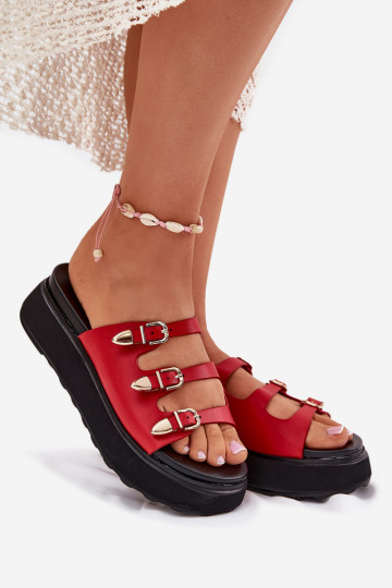 Ladies Platform Sandals With Straps Red Nimiotte 2