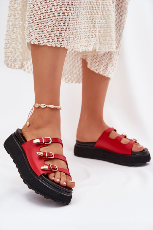 Ladies Platform Sandals With Straps Red Nimiotte