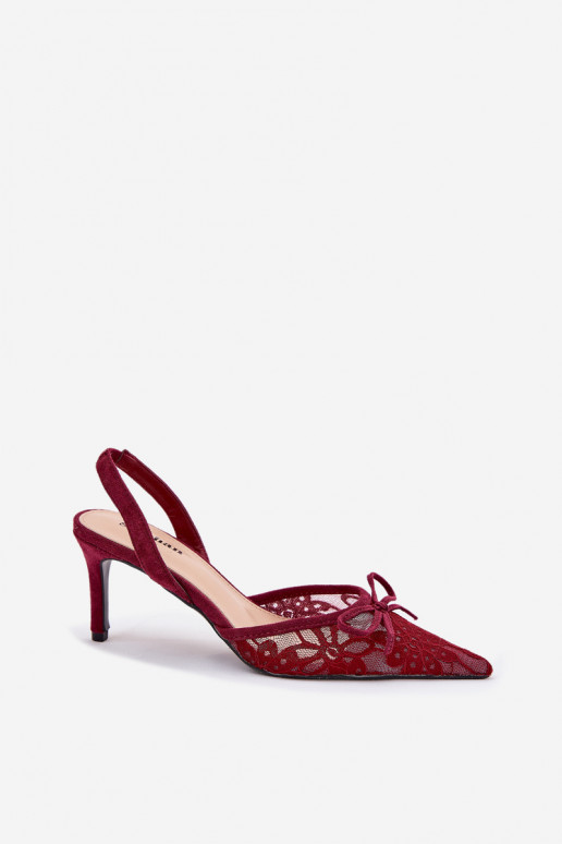 Lace High Heels With Open Back Burgundy Annivirae