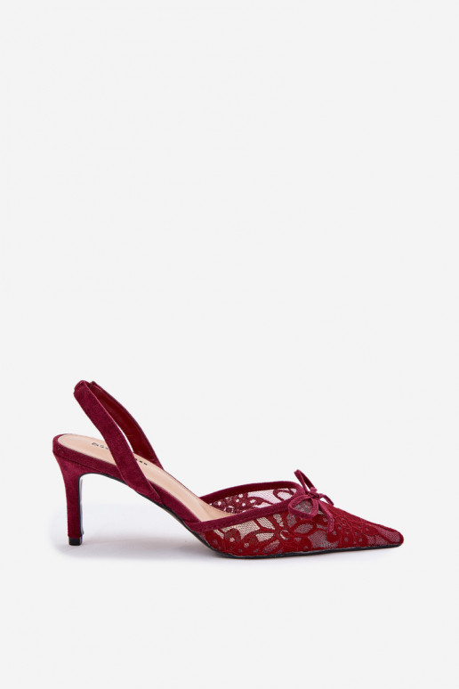 Lace High Heels With Open Back Burgundy Annivirae