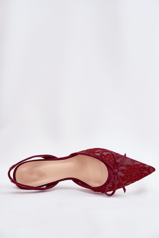 Lace High Heels With Open Back Burgundy Annivirae