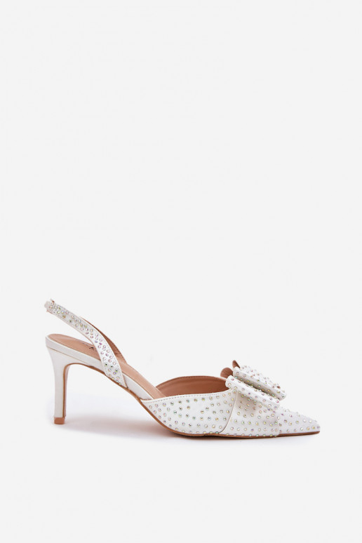 Embellished Heels With Open Back And Bow White Nilandriela