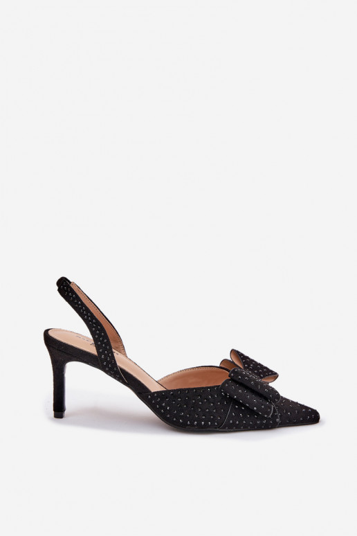Embellished Stilettos With Open Heel And Bow Black Nilandriela
