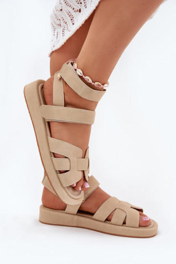 Women's Sandals With Velcro Beige Uvissa 2