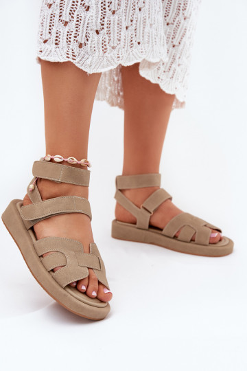 Ladies Sandals With Velcro Khaki Uvissa