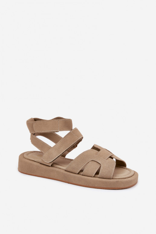 Ladies Sandals With Velcro Khaki Uvissa Ladies Sandals With Velcro Khaki Uvissa