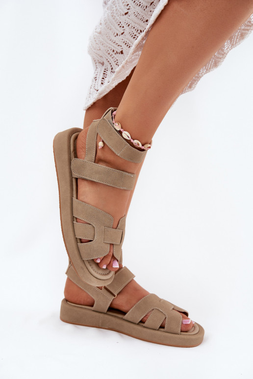 Ladies Sandals With Velcro Khaki Uvissa Ladies Sandals With Velcro Khaki Uvissa