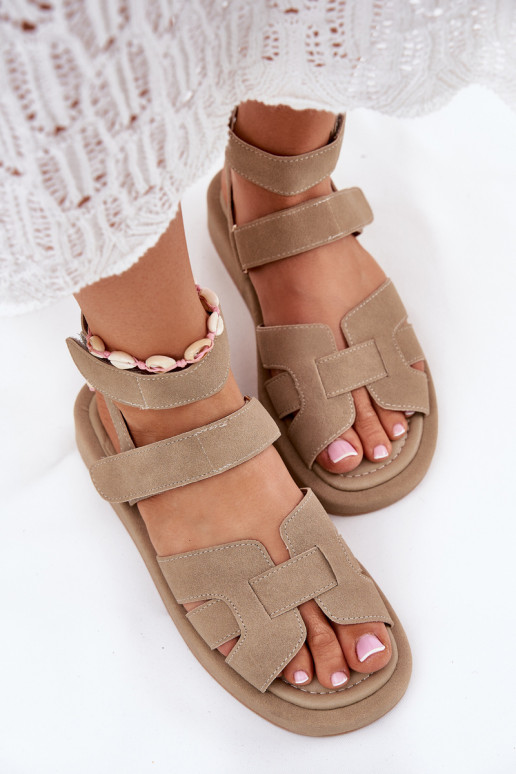 Ladies Sandals With Velcro Khaki Uvissa Ladies Sandals With Velcro Khaki Uvissa