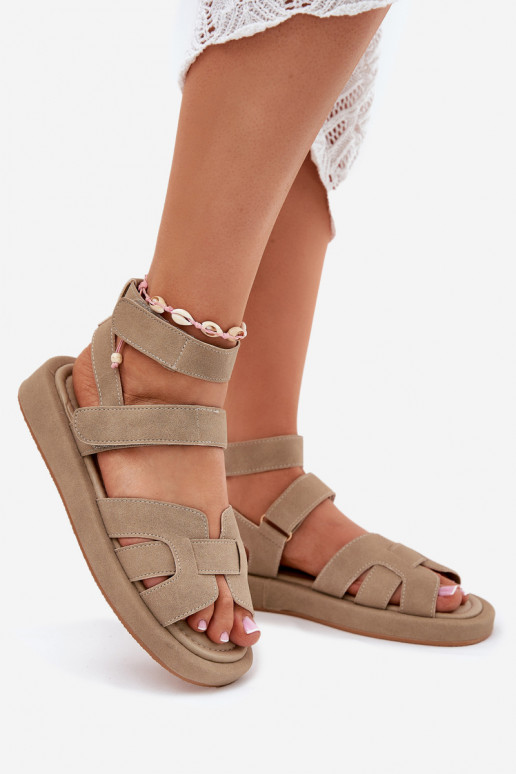 Ladies Sandals With Velcro Khaki Uvissa Ladies Sandals With Velcro Khaki Uvissa