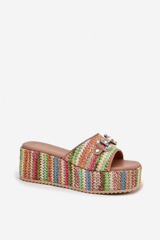 Wedge Sandals For Women With Braiding And Decoration Multicolor Isolene