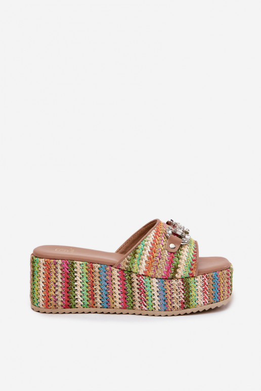 Wedge Sandals For Women With Braiding And Decoration Multicolor Isolene