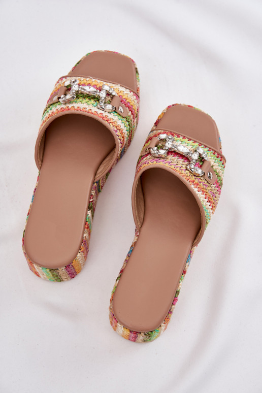 Wedge Sandals For Women With Braiding And Decoration Multicolor Isolene