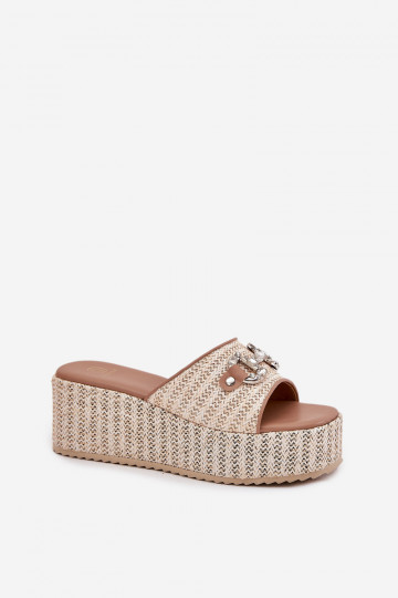 Women's Wedge Sandals With Braiding And Decoration Beige Isolene 2
