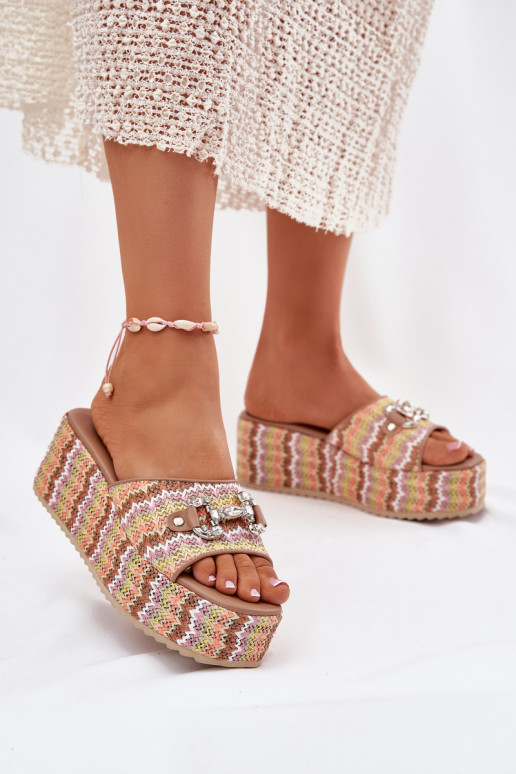 Womens Wedge Sandals With Braiding And Decoration Multicolor Isolene