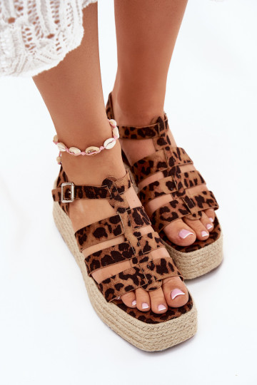 Women's sandals with straps and weaving leopard Pardauss