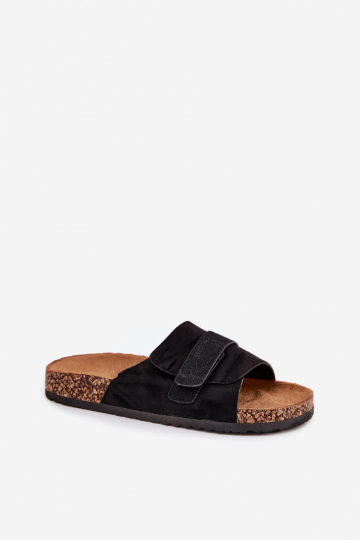 Ladies Sandals With Velcro On Cork Platform Black Baylin