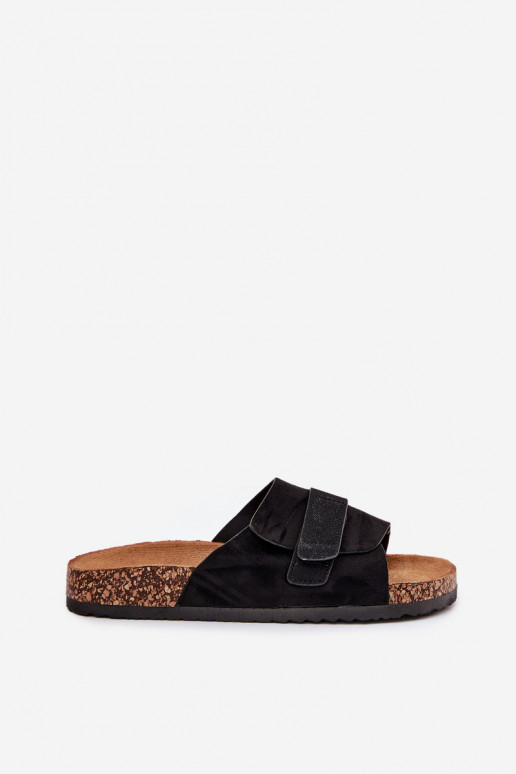 Ladies Sandals With Velcro On Cork Platform Black Baylin