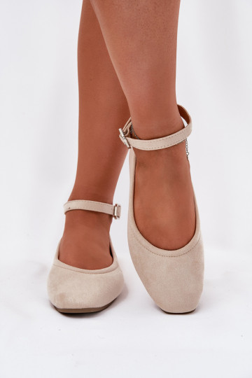 Eco Suede Ballet Flats With Strap And Buckle Beige Deomira 2
