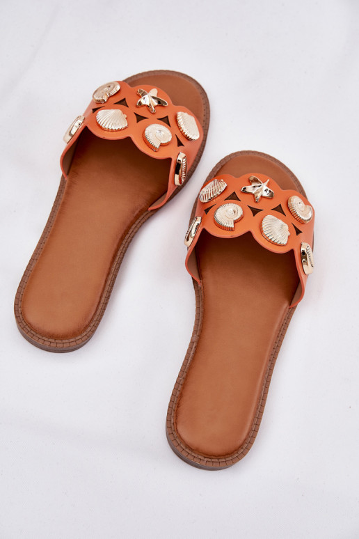Women's Flat Sandals With Golden Pins Orange Nalothiel