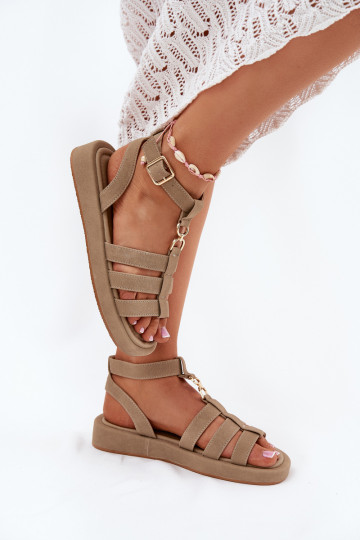 Women's Platform Sandals With Golden Detail Khaki Kartia