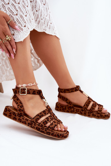 Ladies platform sandals with gold detail leopard Kartia