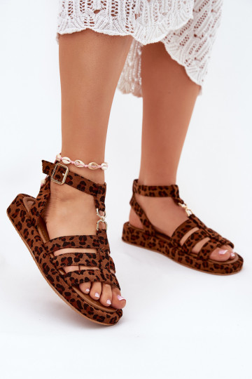 Ladies platform sandals with gold detail leopard Kartia 2