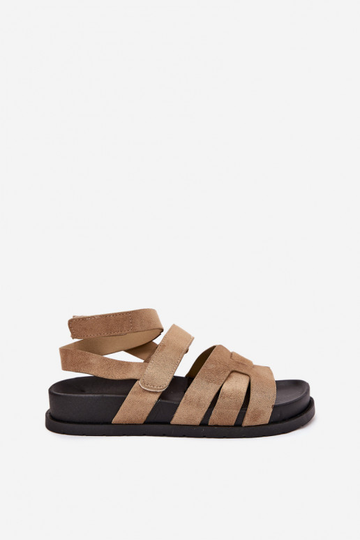 Eco suede women's sandals with Velcro dark beige Valpera Eco suede women's sandals with Velcro dark beige Valpera