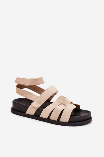 Eco Suede Women's Sandals With Velcro Beige Valpera 2