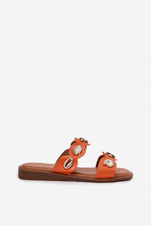 Women's Sandals With Golden Embellishments Orange Jenoriela