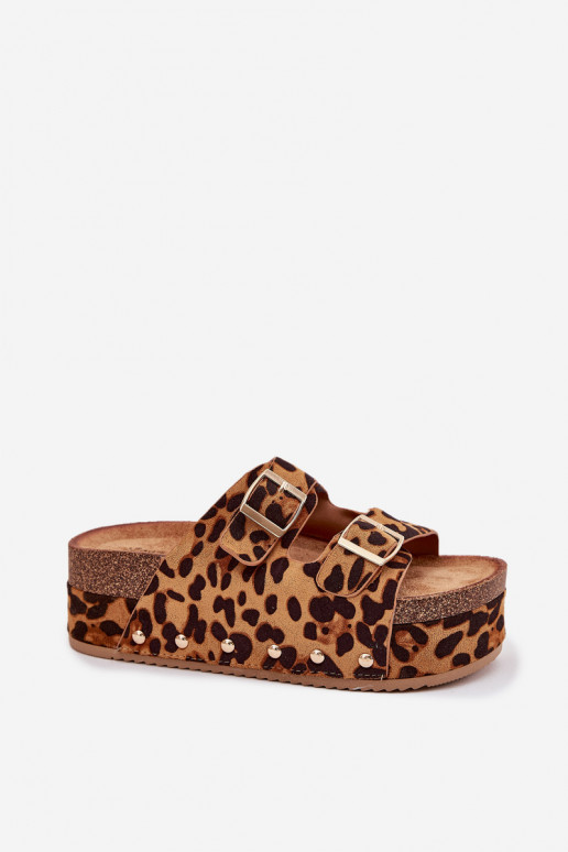 Women's sandals with buckles on a massive platform leopard Odisene
