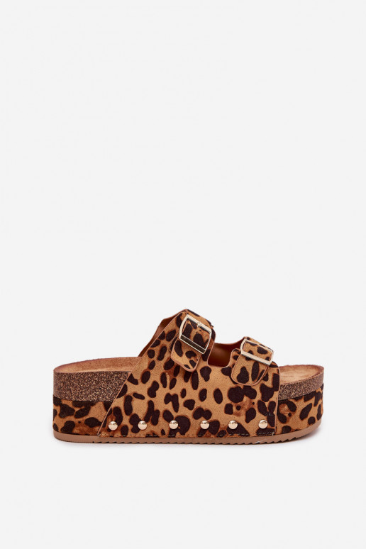 Women's sandals with buckles on a massive platform leopard Odisene