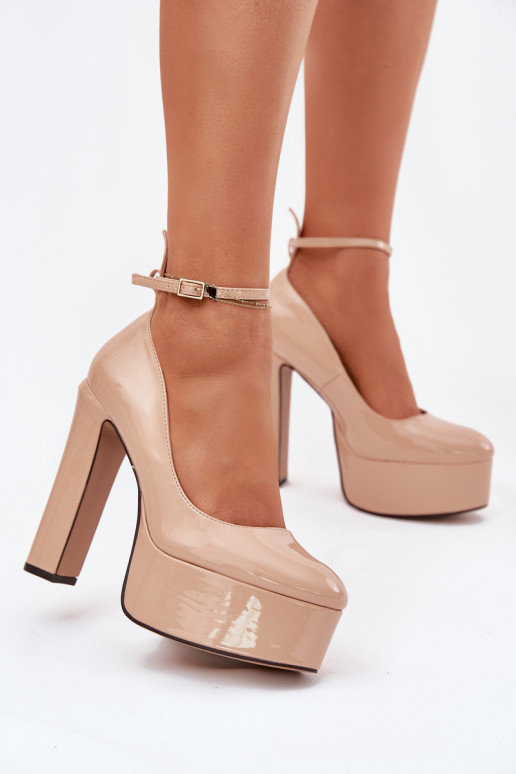 Lacquered High Heel And Platform Pumps Beige Nianka
