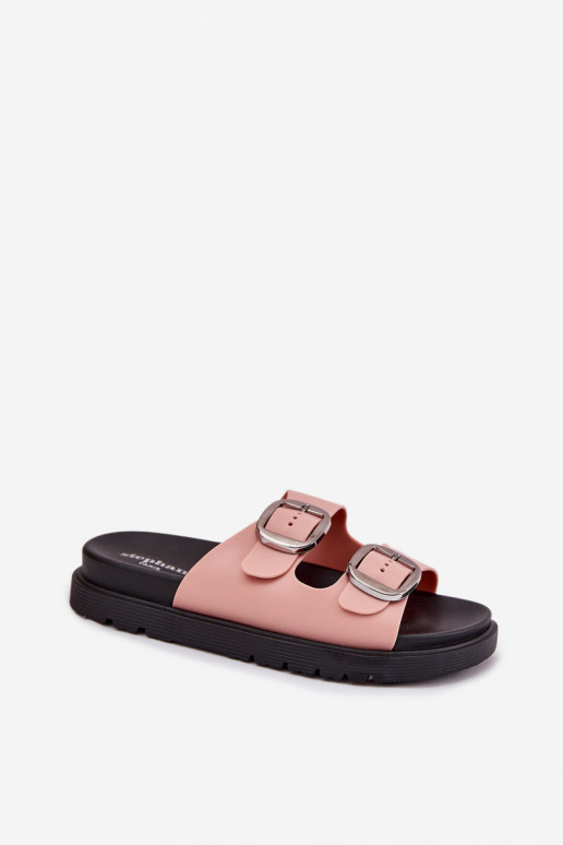 Ladies Sandals With Buckles On Platform Pink Elamas