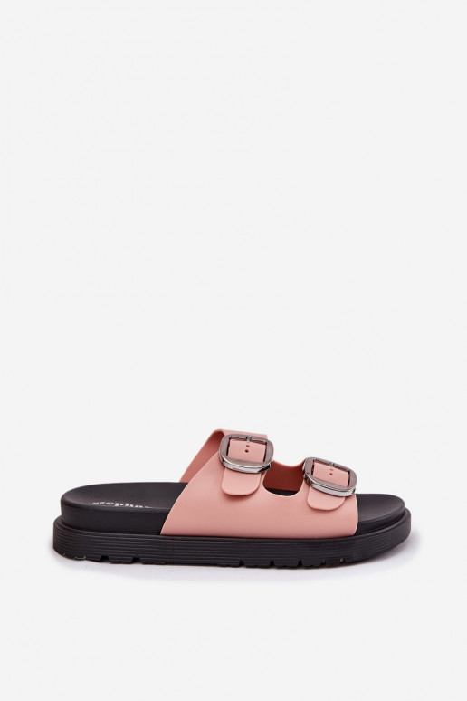 Ladies Sandals With Buckles On Platform Pink Elamas