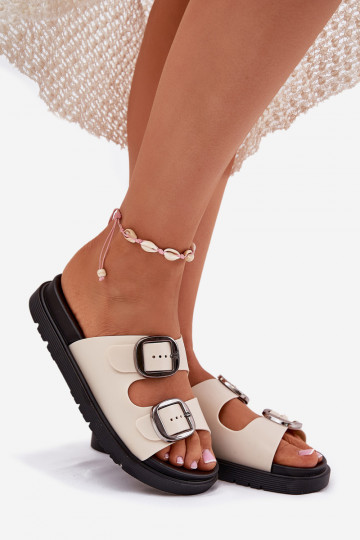 Women's Buckled Platform Sandals Beige Elamas